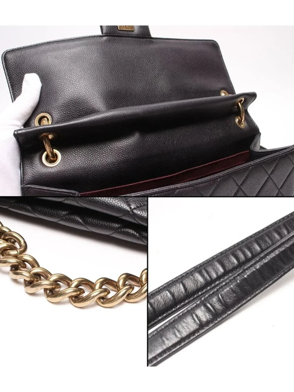 Chanel 2-Way Chain Shoulder Bag Gold Quilted Caviar Leather